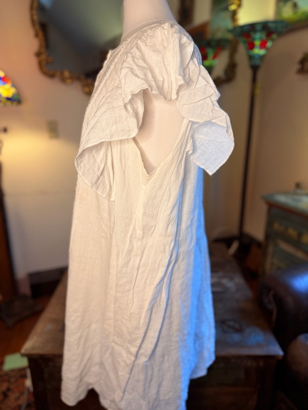 MAXSTUDIO White Lightweight Dress with Flutter Sleeve in Novelty Windowpane - Picture 4 of 12